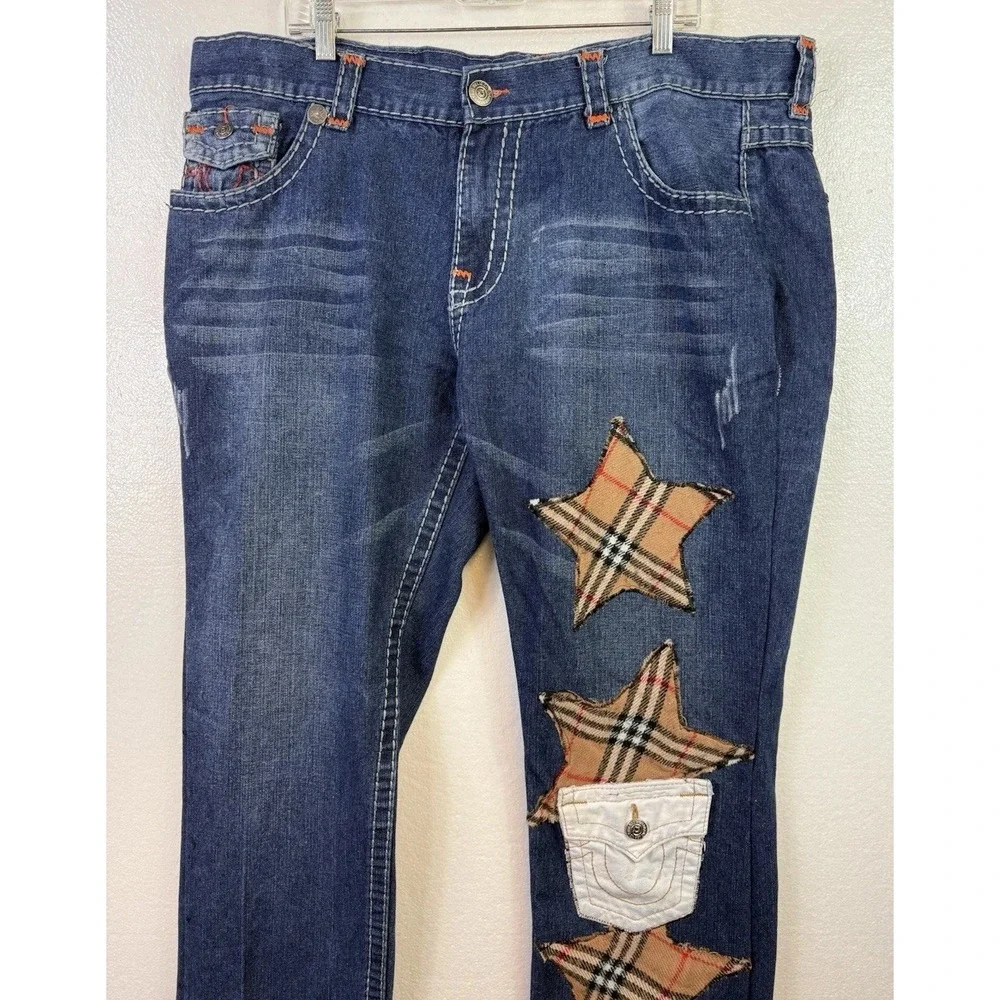 Vtg True Religion World Tour Jeans Mens 42x32 Embroidered Patch USA‎ Grunge Hip